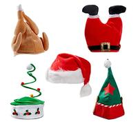 THE TWIDDLERS - 5 Gorros Navideños, Divertidos y Novedosos Gorros Navideños para Disfraces y Fiestas, Incluye Divertidísimo Diseño (Pavo, Elfo, Árbol, Piernas & Gorro de Papá Noel)