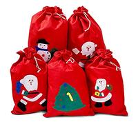 THE TWIDDLERS 5 Sacos de Navidad Papá Noel, Sacos Rojos Santa, Bolsas Regalo Navideñas, 60cm| Fieltro Premium, Ecológico, Resistente| Envoltorio de Regalo Práctico y Fácil para Niños