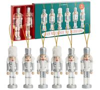 THE TWIDDLERS - 6 Adornos Navideños de Madera Plateada en Forma de Soldado Cascanueces, 10cm - Decoraciones para Colgar del árbol con Diseños Navideños Tradicionales y Festivos