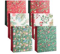 THE TWIDDLERS - 6 bolsas de regalo grandes con asas de cuerda resistentes con diseños navideños florales surtidos, bolsa de regalo 1 de cada diseño, bolsa navideña festiva floral - 32 cm x 26 cm