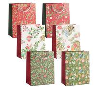 THE TWIDDLERS - 6 bolsas grandes de Navidad para regalo con asas resistentes con diseños navideños florales surtidos, bolsa de regalo 1 de cada diseño, bolsa festiva de Navidad floral - 24 cm x 18 cm