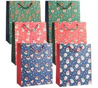 THE TWIDDLERS - 6 bolsas grandes de regalo para Navidad con asas de cuerda resistente en diseños navideños surtidos, bolsa de regalo 1 de cada diseño, bolsa festiva de Navidad - 32 cm x 26 cm