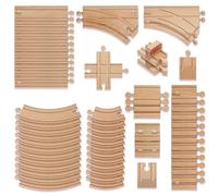 THE TWIDDLERS 64 Piezas Vías de Tren de Madera, Set Compatible Ampliable
