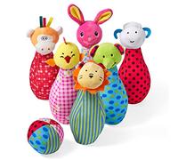 THE TWIDDLERS - Juego de Bolos para Bebes - Set de 6 Peluches con Sonajero y Bola - Juego Ideal para Desarrollar Nuevas Habilidades Motrices