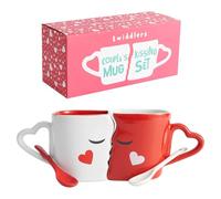 THE TWIDDLERS Juego de Tazas Besos con Caja de Regalo, Tazas Grandes a Juego para el Día de San Valentín, Aniversarios, Esposo y Esposa, Gres Cerámico sin Virutas - 8 x 9 cm