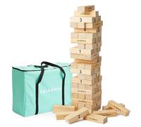 THE TWIDDLERS Juego Gigante de Jardín Torre de Bloques con 64 Premium De Madera Maciza De Pino Bloques, se apila hasta 1.5m / 4+ pies de Altura, Gran diversión al Aire Libre, con Funda de Transporte