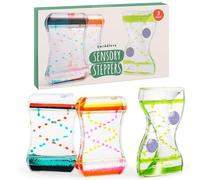 THE TWIDDLERS - Pack de 3 Relojes de Arena - Temporizadores de Movimiento Líquido Antigravedad - 14cm, 3 Diseños - Juguetes Sensoriales Calmantes para Aliviar el Estrés