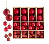 THE TWIDDLERS - Paquete de 50 Bolas de Navidad Rojo Rubí - Tamaños y Acabados Variados - 6cm, 4cm, 3cm - Adornos Mate, Brillantes y con Brillo para Decoraciones de Árbol de Navidad