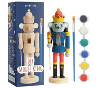 THE TWIDDLERS - Pinta tu propio Rey Ratón Soldado Cascanueces de madera, 20cm - Kit de bricolaje hecho a mano, Adorno tradicional de Rey Ratón de madera de pino, Decoración navideña con piezas móviles