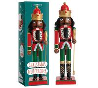 THE TWIDDLERS - Rey Cascanueces de Madera Marrón, 30cm en Colores Festivos Rojo y Verde - Adorno Tradicional Clásico de Madera de Pino Hecho a Mano, Decoración Navideña con Piezas Móviles