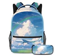 The Ultimate School Essential, juego de 2 mochilas escolares para niños, niñas y adolescentes, con un combo de mochila y estuche, patrón de avión azul, multicolor, B:29.4x20x40cm P:19x7.5x3.8cm,