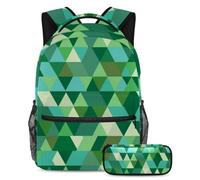 The Ultimate School Essential, juego de 2 mochilas escolares para niños, niñas y adolescentes, con un combo de mochila y estuche, triángulo verde geométrico, multicolor, B：29.4x20x40cm\