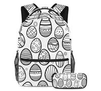 The Ultimate School Essential, juego de 2 mochilas escolares para niños, niñas y adolescentes, con un combo de mochila y estuche, huevos de Pascua blancos y negros, multicolor, B：29.4x20x40cm\