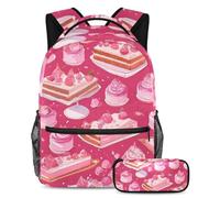 The Ultimate School Essential, juego de 2 mochilas escolares para niños, niñas y adolescentes, con un combo de mochila y estuche, patrón de postre rosa, multicolor, B:29.4x20x40cm P:19x7.5x3.8cm,