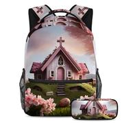 The Ultimate School Essentials, Juego de 2 mochilas escolares para niños, niñas y adolescentes, casa cruzada de Pascua rosa, multicolor, B:29.4x20x40cm P:19x7.5x3.8cm, Mochilas de día