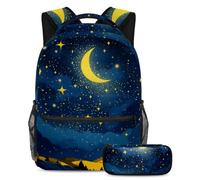 The Ultimate School Essentials - Juego de 2 mochilas escolares para niños, niñas y adolescentes, cielo estrellado amarillo, multicolor, B：29.4x20x40cm P：19x7.5x3.8cm, Mochilas de día