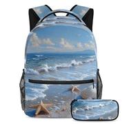 The Ultimate School Essentials, Juego de 2 mochilas escolares para niños, niñas y adolescentes, conchas de playa y estrella de mar, multicolor, B:29.4x20x40cm P:19x7.5x3.8cm, Mochilas de día