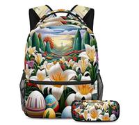 The Ultimate School Essentials, juego de 2 mochilas escolares para niños, niñas y adolescentes, huevos de Pascua y lirios, multicolor, B：29.4x20x40cm P：19x7.5x3.8cm, Mochilas de día