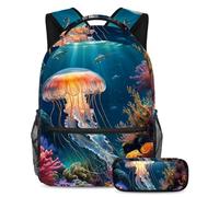 The Ultimate School Essentials, Juego de 2 mochilas escolares para niños, niñas y adolescentes, lindas medusas, multicolor, B:29.4x20x40cm P:19x7.5x3.8cm, Mochilas de día