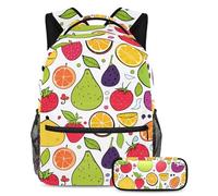 The Ultimate School Essentials, juego de 2 mochilas escolares para niños, niñas y adolescentes, patrón de frutas coloridas, multicolor, B：29.4x20x40cm P：19x7.5x3.8cm, Mochilas de día