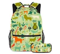 The Ultimate School Essentials - Juego de 2 mochilas escolares para niños, niñas y adolescentes, silueta de animal verde, multicolor, B：29.4x20x40cm P：19x7.5x3.8cm, Mochilas de día