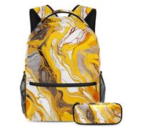 The Ultimate School Essentials - Juego de 2 mochilas escolares para niños, niñas y adolescentes, textura de mármol amarillo, multicolor, B:29.4x20x40cm P:19x7.5x3.8cm, Mochilas de día