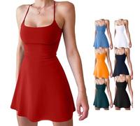 The Ultimate Tummy Control Backless Active Dress, Athletic Dresses for Women with Shorts, Made for Movement (Red,S)