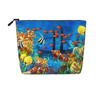 The Underwater World - Bolsa de maquillaje con estampado de peces tropicales, bolsa de aseo de viaje, bolsa de maquillaje de viaje, estuche organizador de maquillaje portátil para mujer, Black, Talla