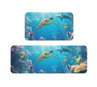 The Underwater World Of Coral Reefs, Sharks and Loros Fish - Juego de 2 alfombras de cocina antideslizantes de madera para el suelo de cocina, antifatiga, alfombras largas para casa y oficina