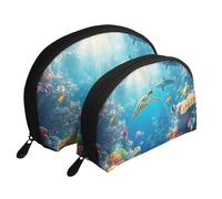 The Underwater World of Coral Reefs, Tiburones y peces loro, bolsas de maquillaje impresas de 2 piezas, bolsa de aseo portátil de viaje, White, Talla única