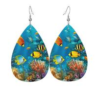 The Underwater World - Pendientes colgantes de piel de pez tropical, ligeros, aretes de lágrima, aretes bohemios vintage para mujer, regalo de Navidad, cumpleaños, joyería de moda