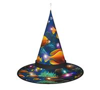 The Underwater World - Sombrero de bruja con estampado de peces tropicales, sombreros de bruja de Halloween con luz LED, decoración de fiesta de cosplay