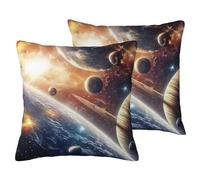 The Universe And The Solar System - Funda de almohada con estampado de lino de imitación de tela de mezcla de poliéster con cremallera invisible para sofá, cama, decoración de oficina en casa, 45,7 x