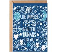 The Universe Could Use a Few More Beautiful Humans Like You Tarjeta de felicitación - Moón pensativo y estrellas Just Because Idea de regalo de cumpleaños para mujeres, él y ella, regalo pensando en