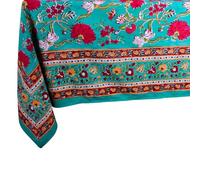 THE Unltd India Azure Tide Green - Mantel cuadrado rectangular 100 % algodón, estampado floral, para mesa de comedor, fiestas, bodas, al aire libre, decoración de gran bufé, 60 x 90 pulgadas, 8 plazas