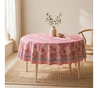 THE Unltd India Mantel redondo de 100 % algodón rosa polvoriento, mantel de comedor estampado a mano, 72 pulgadas, 6 plazas para comedor y eventos, regalo para ella