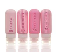 The Vintage Cosmetic Company 4 botellas de viaje de silicona con bolsa con cremallera, botellas portátiles de silicona a prueba de fugas, adecuadas para llevar champú, loción y más sobre la marcha