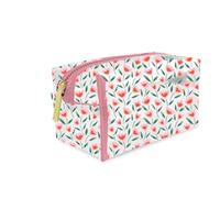 The Vintage Cosmetic Company Bolsa de Maquillaje Transparente, Elegante Neceser Transparente para Artículos de Tocador y Esenciales de Maquillaje con un Estampado Vintage de Tulipanes