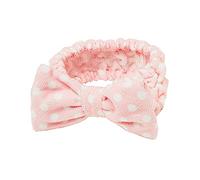 The Vintage Cosmetic Company Dolly Make-up Retro Headband Hold Back Hair Soft Material Keeps Hair Pristine Machine Washable Pink Polka Dot and Bow Design