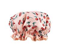 The Vintage Cosmetic Company Gorro de ducha Cherry Shower Cap, ligero, elástico, impermeable, mantiene el cabello seco y sin encrespamiento, gorro de ducha reutilizable, diseño retro cereza