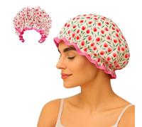 The Vintage Cosmetic Company Gorro de ducha de tulipán para mujeres y niñas, elegante sombrero de baño reutilizable, seguro para la ducha y elegante protección del cabello para todo tipo de cabello