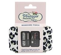 The Vintage Cosmetic Company Manicure Purse 4 Tools Vintage Inspired Leopard Print Design Stainless Steel Nail Clippers Scissors Cuticle Pusher Emery Board Handbag Accessory