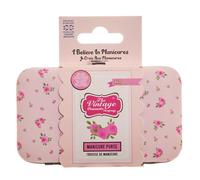 The Vintage Cosmetic Company Set de Mini Manicura Rosa , Kit de Cuidado de Uñas para Viaje con Estuche de Rosas, Incluye Lima de Uñas, Herramienta para Cutículas y Cortauñas