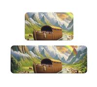 The Vivid Noah's Ark - Juego de 2 alfombras de cocina antideslizantes de madera para cocina, antifatiga, alfombras largas para el hogar y la oficina