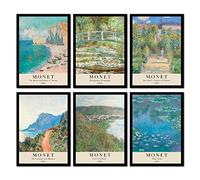 The Wall Gallery - Juego de 6 pósteres A4 de Claude Monet, estilo vintage, retro, decoración de la sala de estar