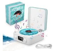 The Waves - Reproductor de vinilo, reproductor de discos de vinilo, reloj despertador retro, Bluetooth vintage 2025, altavoz Bluetooth para fiesta, ambiente, reproductor de discos, regalo del día de