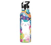 The White Cat in The Garden - Botellas de agua a prueba de fugas y sin BPA con popotes a prueba de fugas, mantiene el calor y el frío para viajes, camping, bicicleta