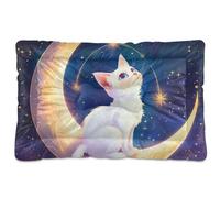 The White Cat on The Moon - Alfombrilla de cama para perro, antideslizante, suave, cómoda, para perros medianos/grandes, 36 x 24 pulgadas