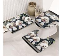 The White Dog Stuck Out His Tongue Print - Juego de 3 alfombras de baño + alfombrilla de contorno + funda para asiento de inodoro, lavable a máquina, antideslizante, de microfibra suave para