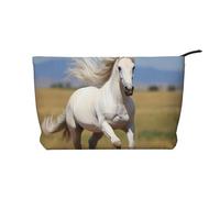 The White Stallion - Bolsa de cosméticos de pana con estampado de semental blanco, bolsa de almacenamiento de artículos de tocador de gran capacidad, impermeable, Black, Talla única